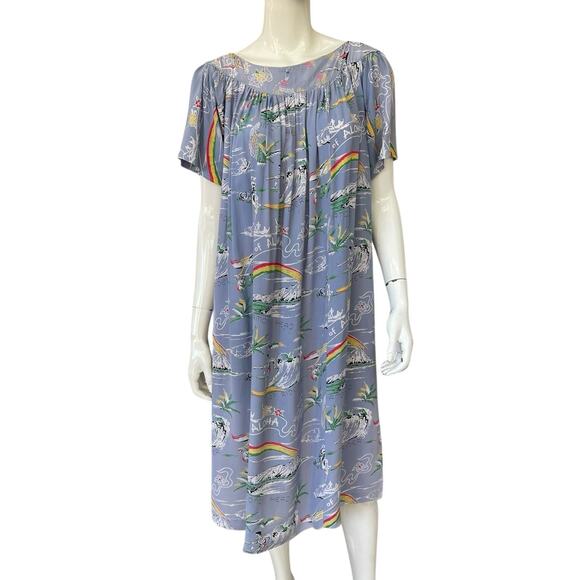 Vintage 1940’s/50’s Surf/ Fishing Print Hawaiian Muu-Muu Dress, Small - Picture 3 of 12